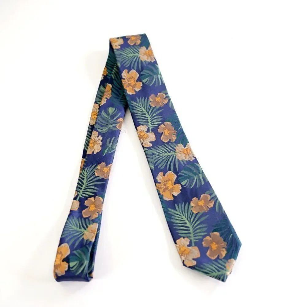 Bar‎ III Blue Floral Woven Skinny Silk Blend Tie